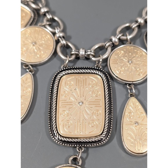 Chicos Reversible Golden Silver Tone Textured Bib Statement Necklace 22 in - Picture 5 of 11